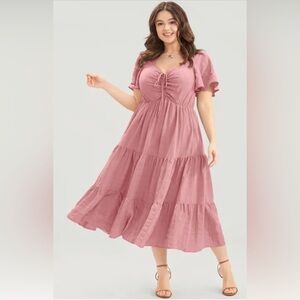 NWT Plain Ruched drawstring pocket ruffle tiered dress 22/24 🌸 103